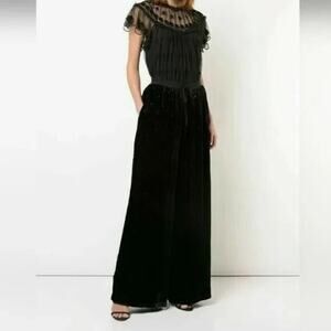 Ulla Johnson EUC Black Velvet Maia Polka Dot Wide Leg Pants Size 2